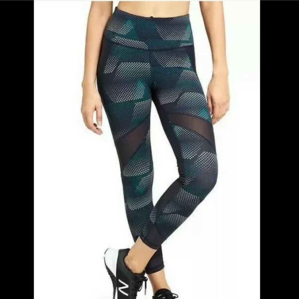 Athleta blue and teal mesh running pants with back pocket